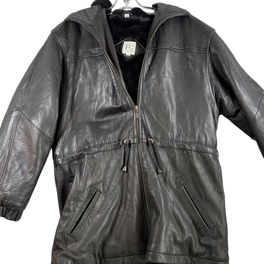 Parka Jacket‎ Mens Field Gear S Black Leather, Faux Fur Lined Drawstring Waist